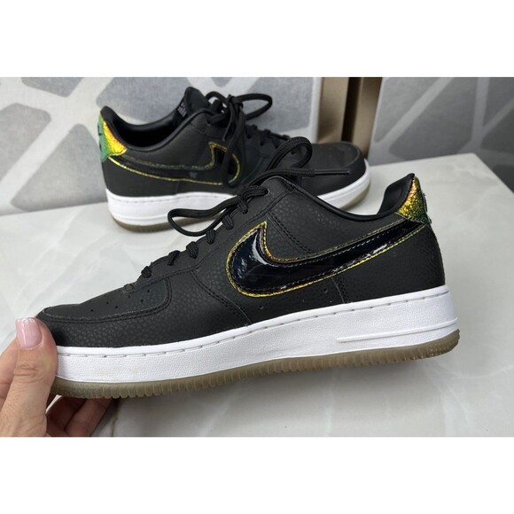 Nike Women Sz 7.5 AIR FORCE 1 ‘07 PRM’ BLACK PURE PLATINUM Leather Sneakers Shoe - Picture 4 of 10